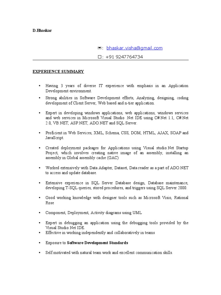 IT Developer Resume: ASP.NET & SQL Expertise | PDF | Microsoft Visual ...