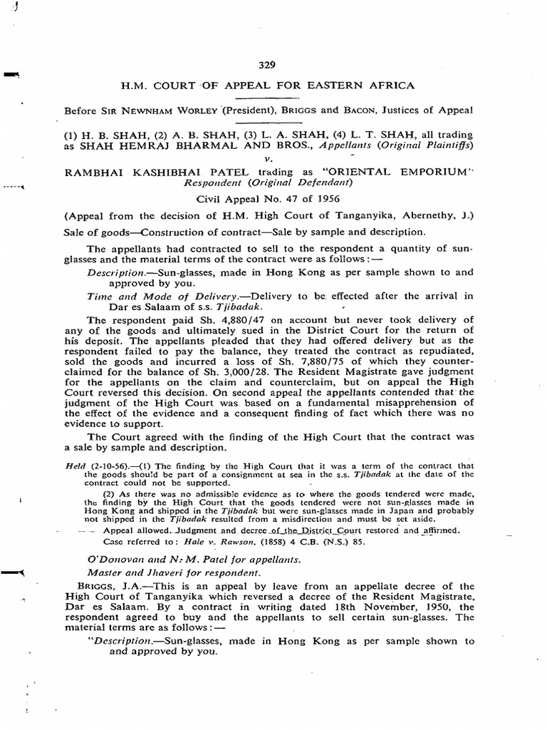 Court Ruling on Sunglasses Contract Dispute | PDF | Judgment (Law) | Appeal