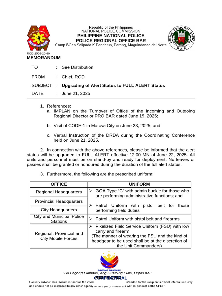 Full Alert Status Directive for PNP | PDF