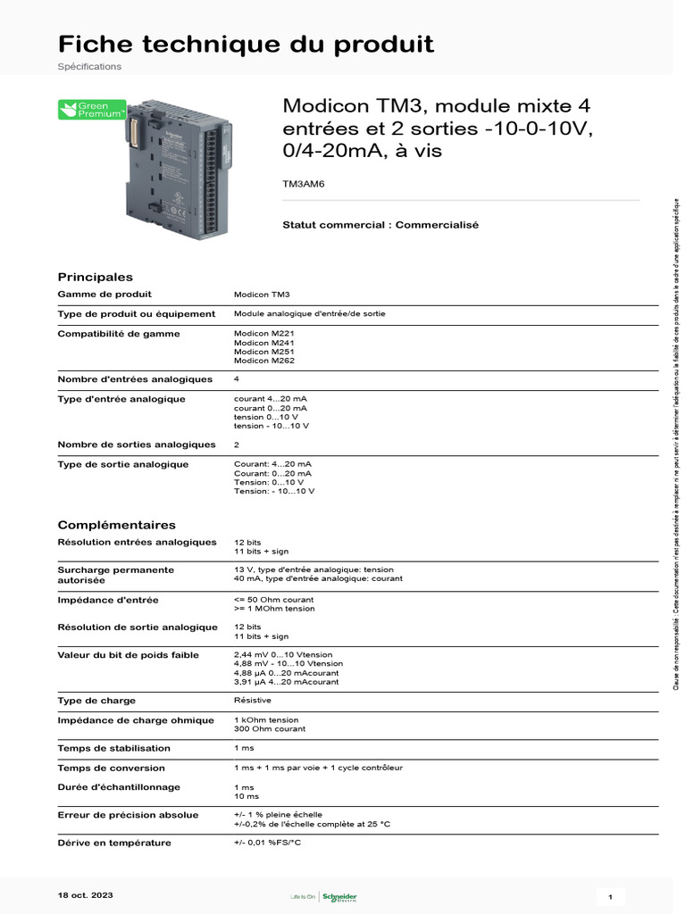Module TM3AM6 : Spécifications techniques | PDF | Électrotechnique ...