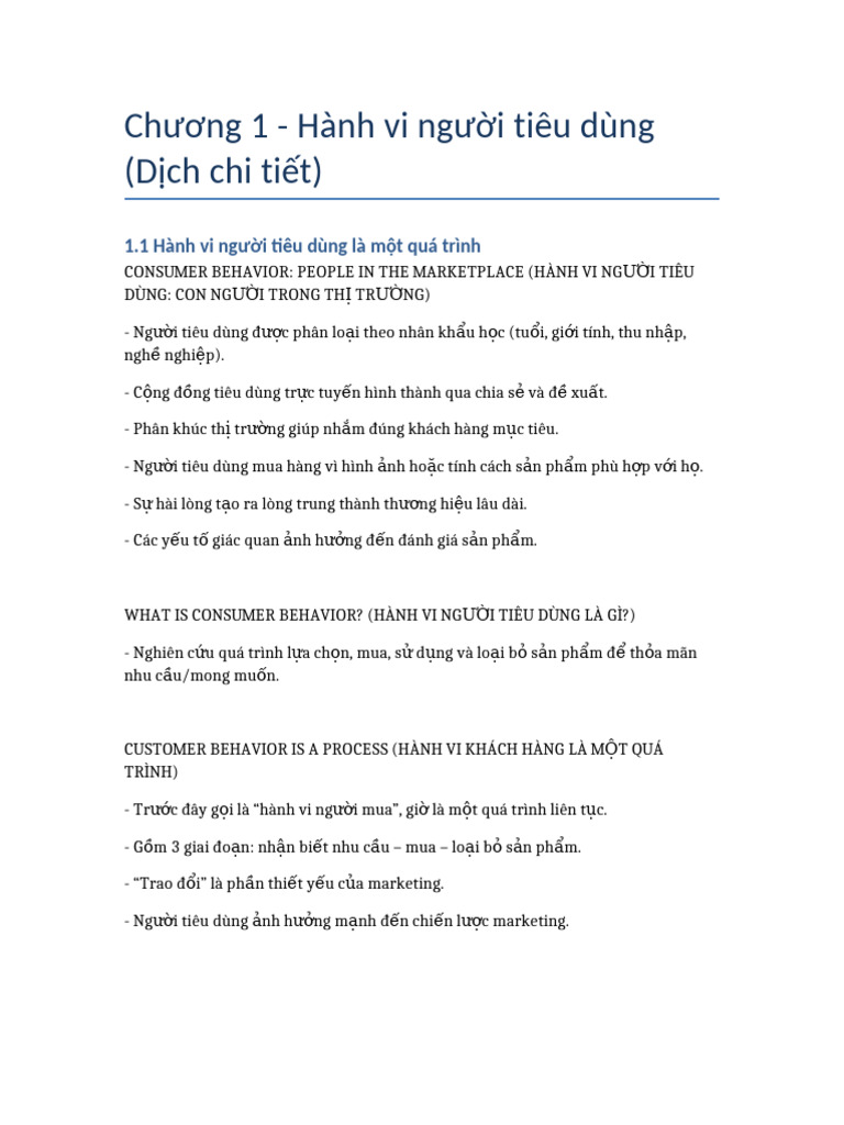 Chuong 1 Hanh Vi Nguoi Tieu Dung Dich Chi Tiet | PDF