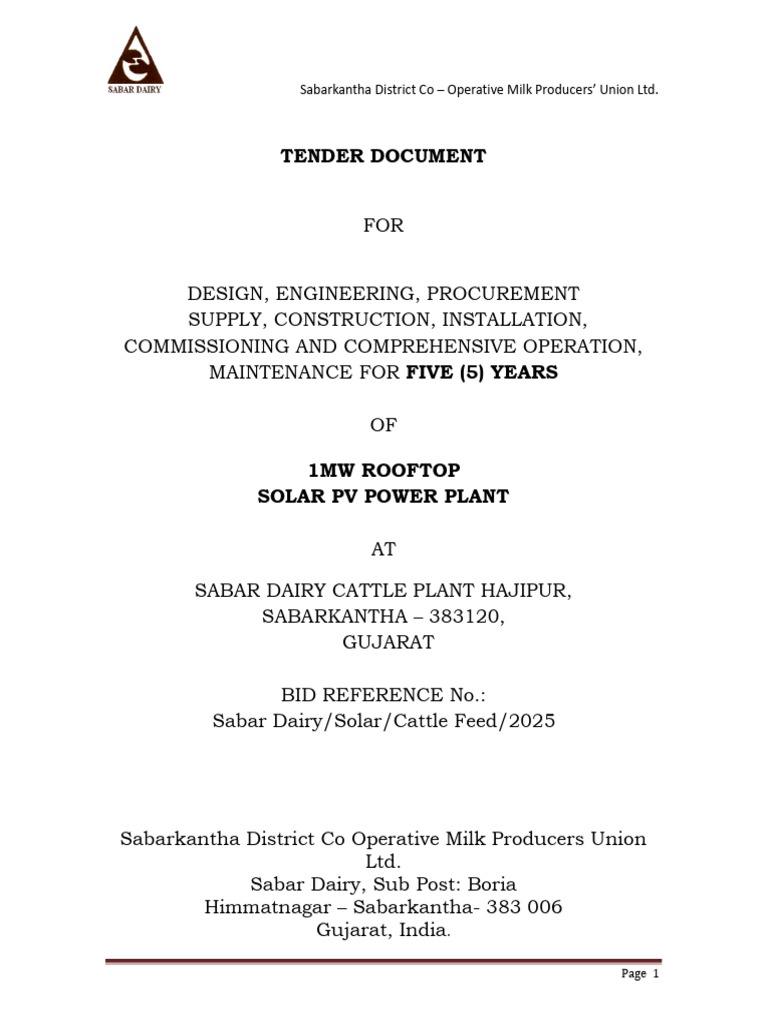 1MW Solar PV Plant Tender in Gujarat | PDF | Photovoltaics | Solar Panel