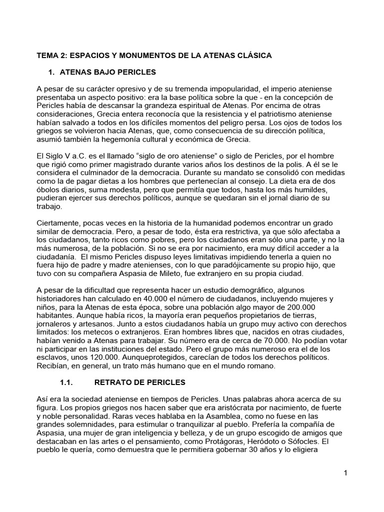 Tema 2. Espacios y Monumentos de La Atenas Clásica Resumido | PDF ...