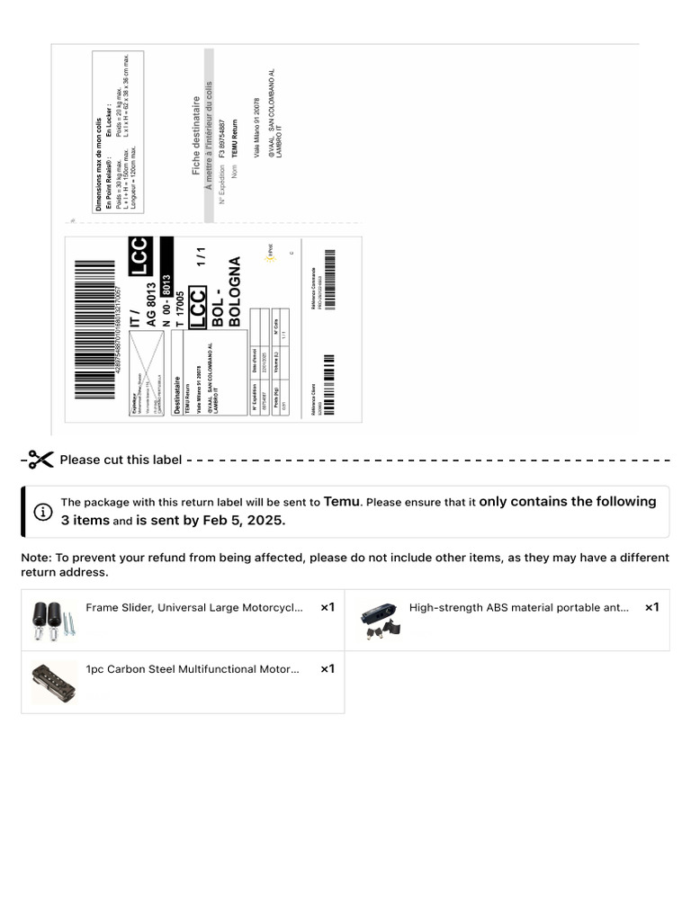 Return Label Instructions for Temu | PDF