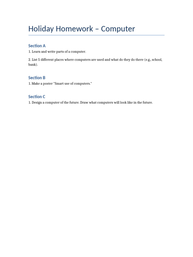 Holiday Homework Sections A B C | PDF