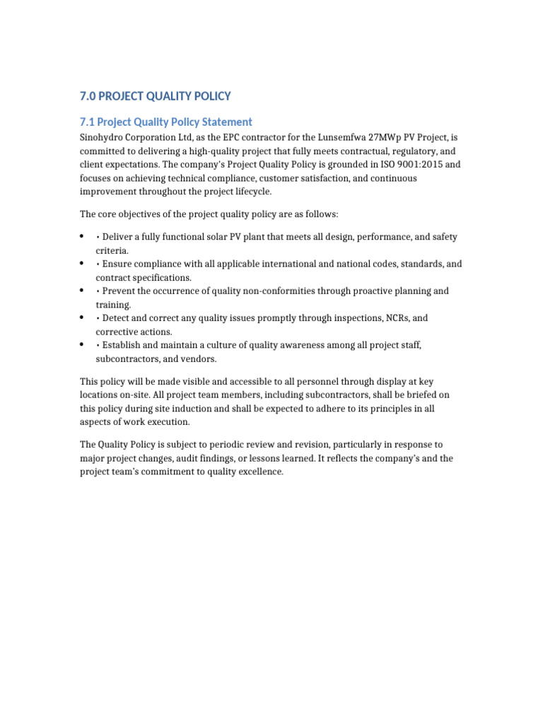 Lunsemfwa PQP Detailed Section 7 | PDF