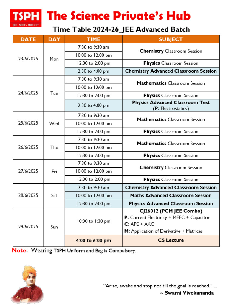 JEE Advanced 2024-26 Timetable | PDF