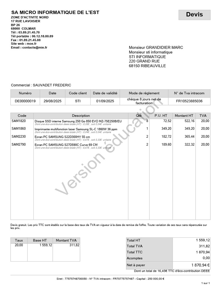 Devis informatique détaillé 2025 | PDF | Taxe sur la valeur ajoutée ...