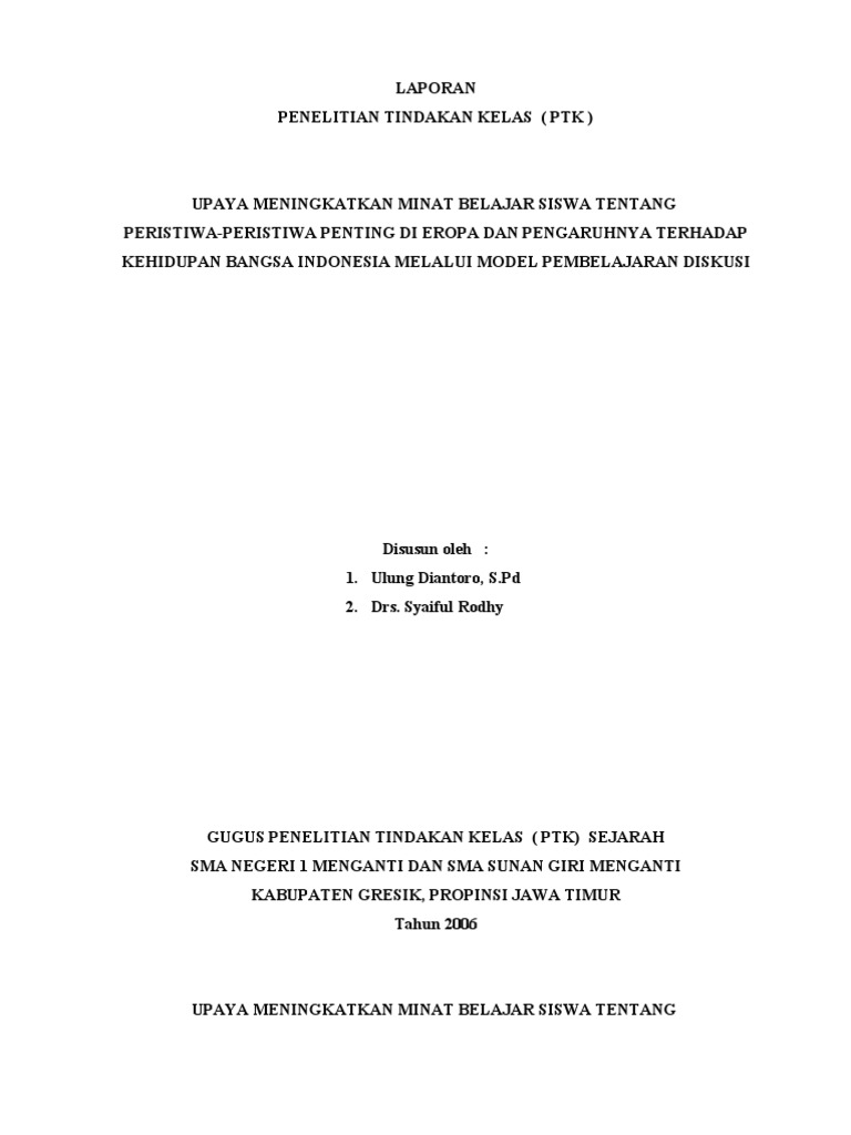 Contoh Laporan Ptk Bahasa Indonesia Sma