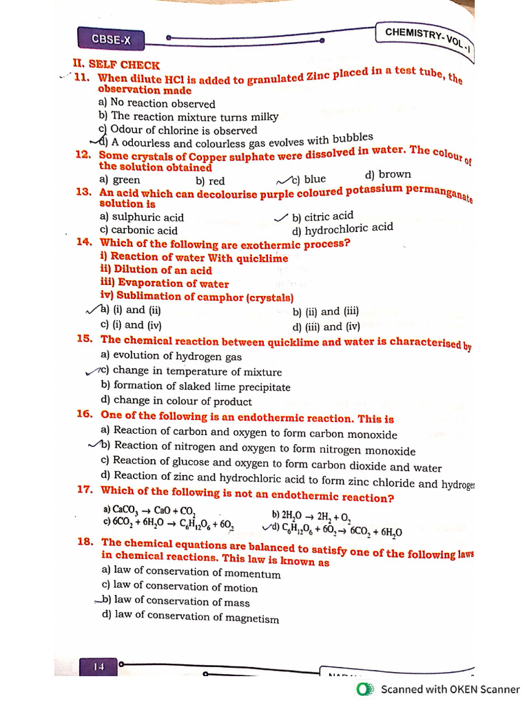Chemical Reactions and Equations MCQ | PDF