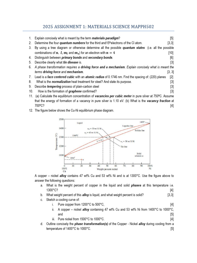 Assignment 1 Mapph502 2025 | PDF | Phase (Matter) | Nickel