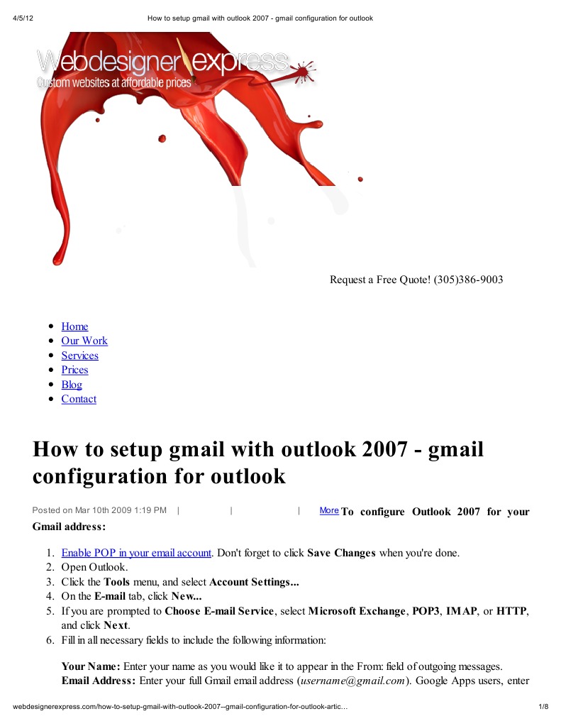How To Setup Gmail With Outlook 2007 - Gmail Configuration For Outlook ...