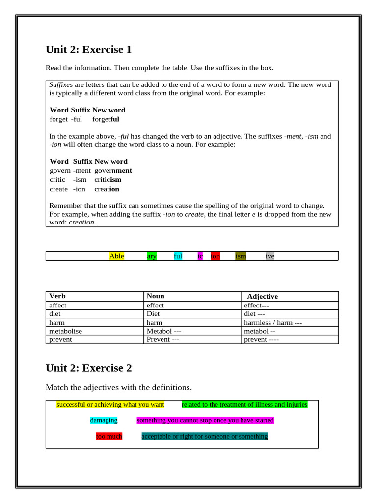 Unit 2 - Grammar & Vocabulary | PDF | Plural | Weight Loss