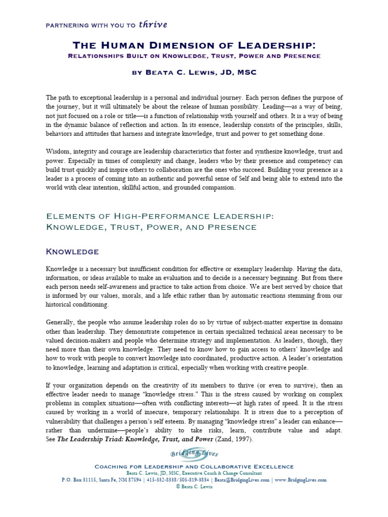 Human Leadership: Trust and Presence | PDF | Leadership | Power (Social ...