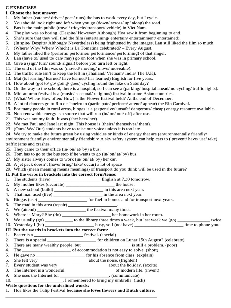 C Exercises: Grammar and Vocabulary Practice | PDF