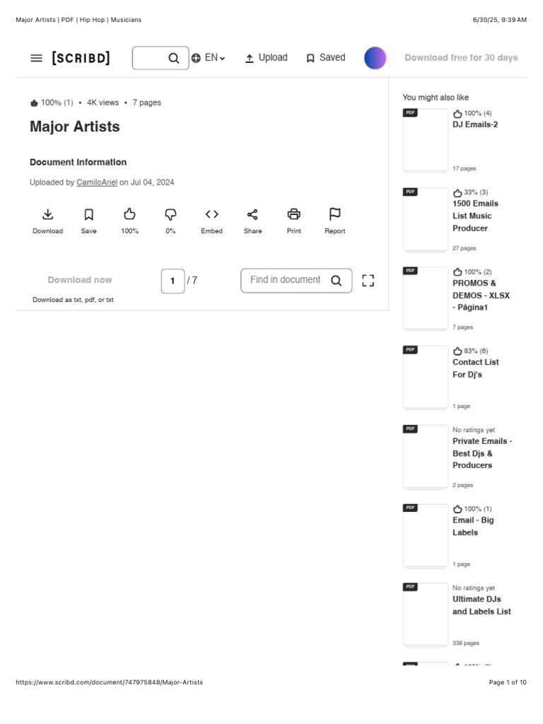 Major Hip Hop Artists Contact List | PDF | Disc Jockey | Hip Hop Music