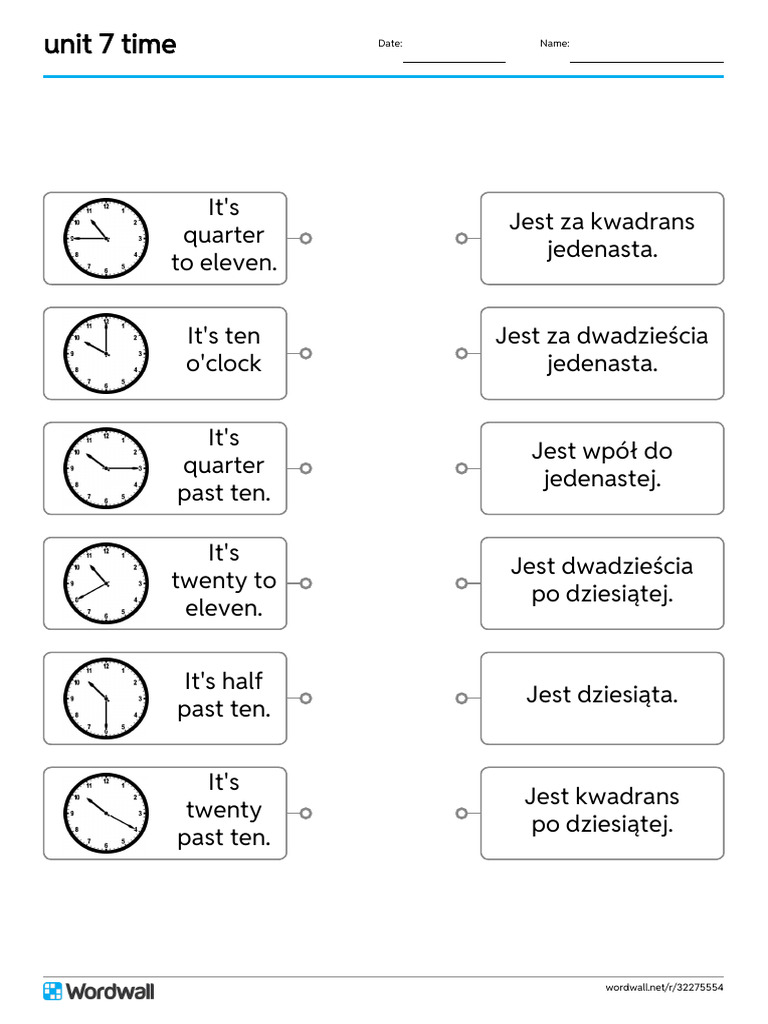 Unit 7 Time Match Up Line Drawing | PDF
