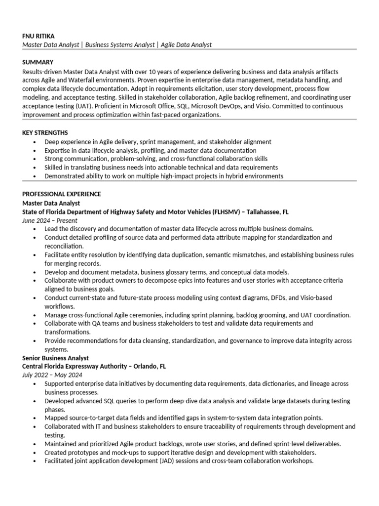 Master Data Analyst Resume Summary | PDF | Scrum (Software Development ...