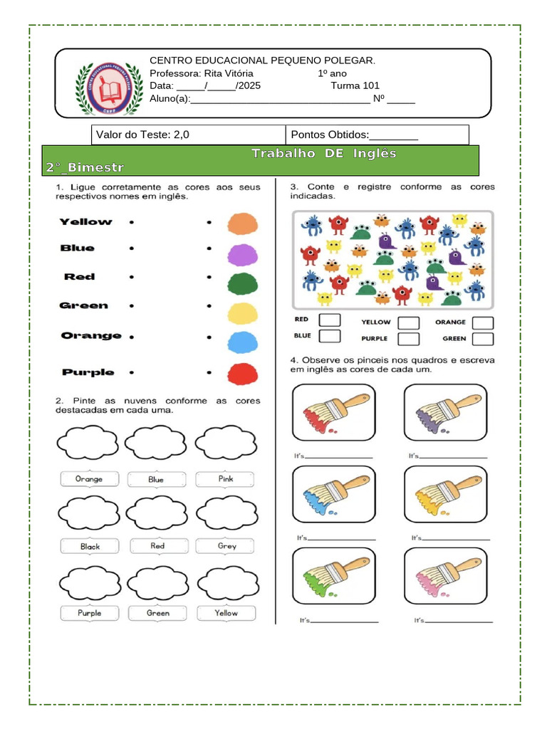 Trabalho de Ingles e Artes | PDF
