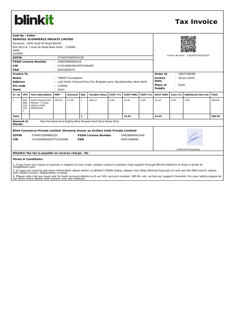 Tax Invoice for Tweet Foundation | PDF | Invoice | Government Finances
