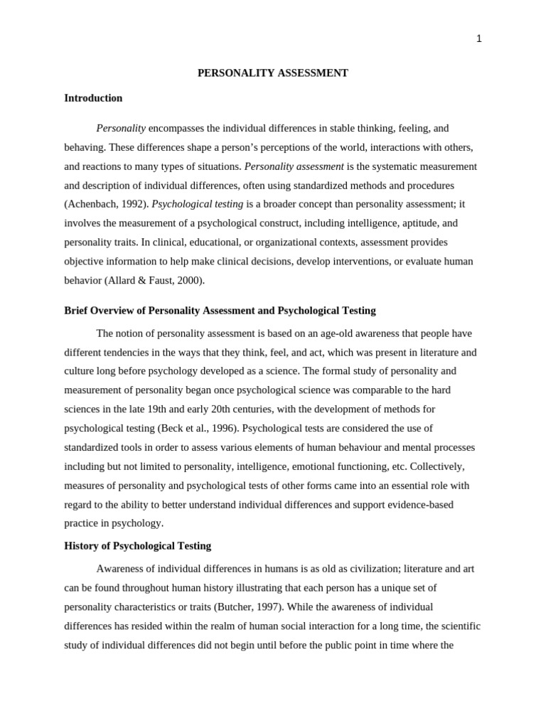 Understanding Personality Assessment | PDF | Psychology | Psychological ...