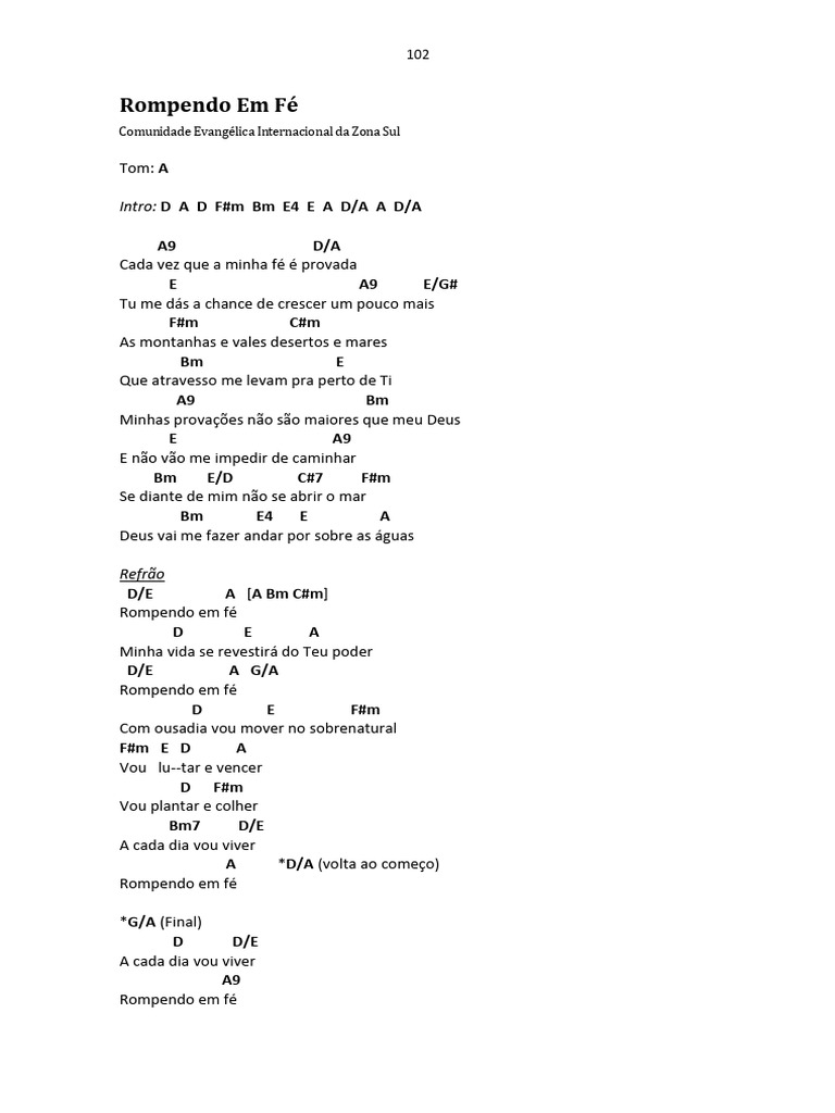 Rompendo em Fé: Cifras e Letra | PDF
