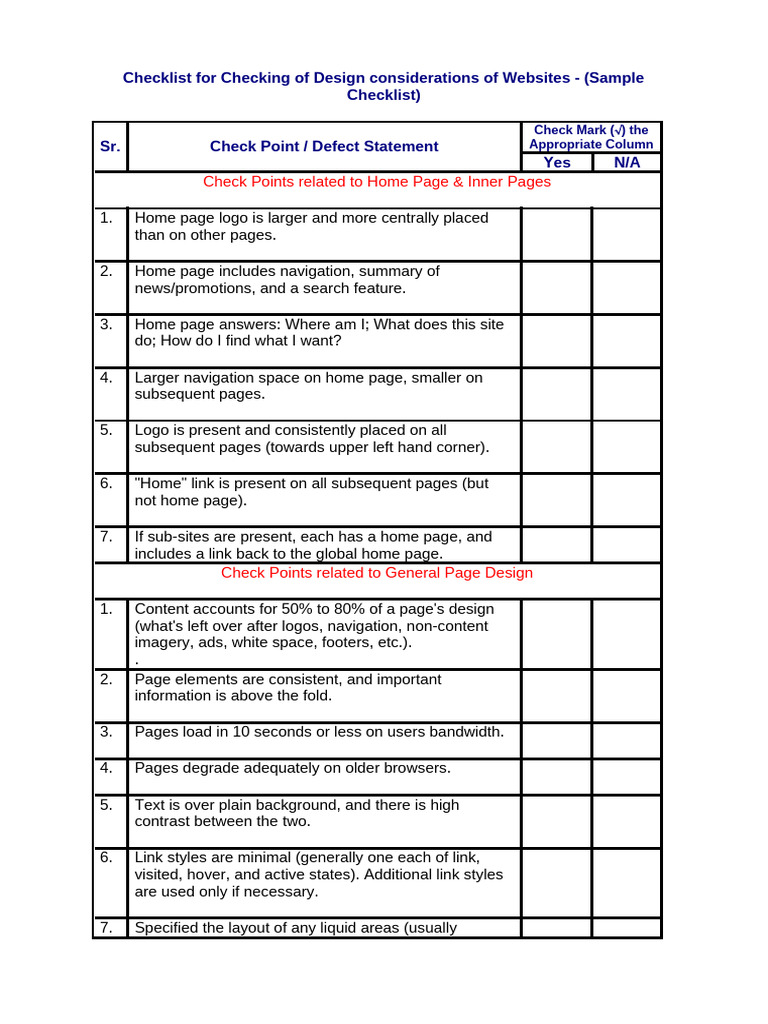 Website Design Evaluation Checklist | PDF | Typefaces | Directory ...