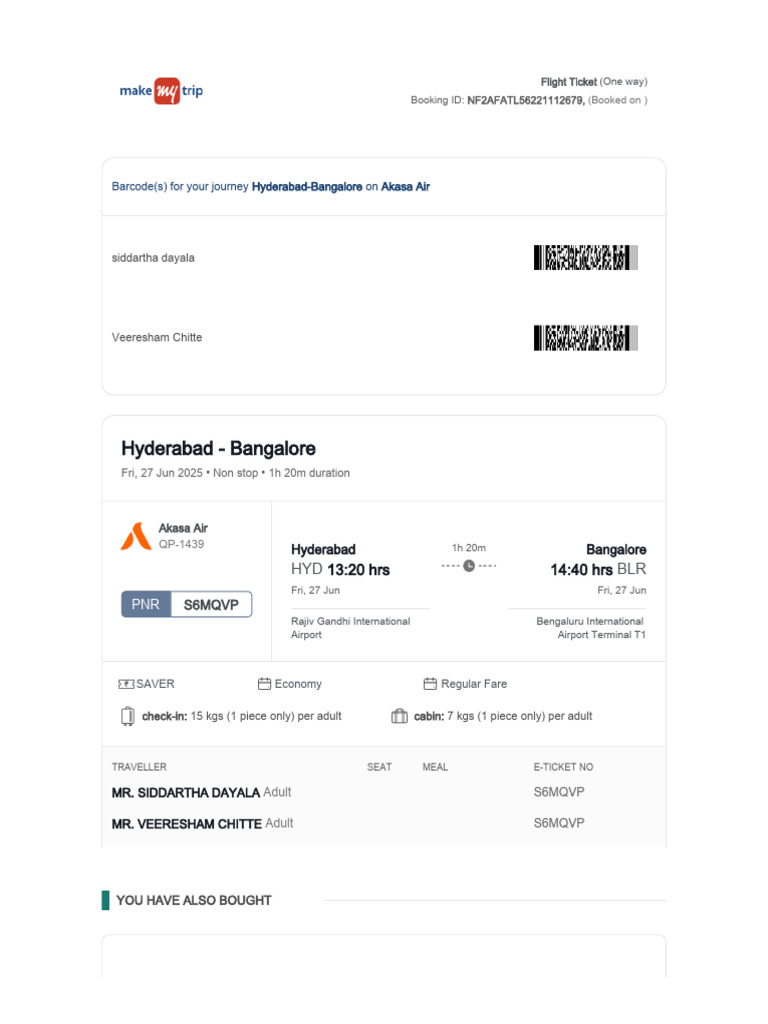 Hyderabad to Bangalore Flight Details | PDF | Aviation | Transport