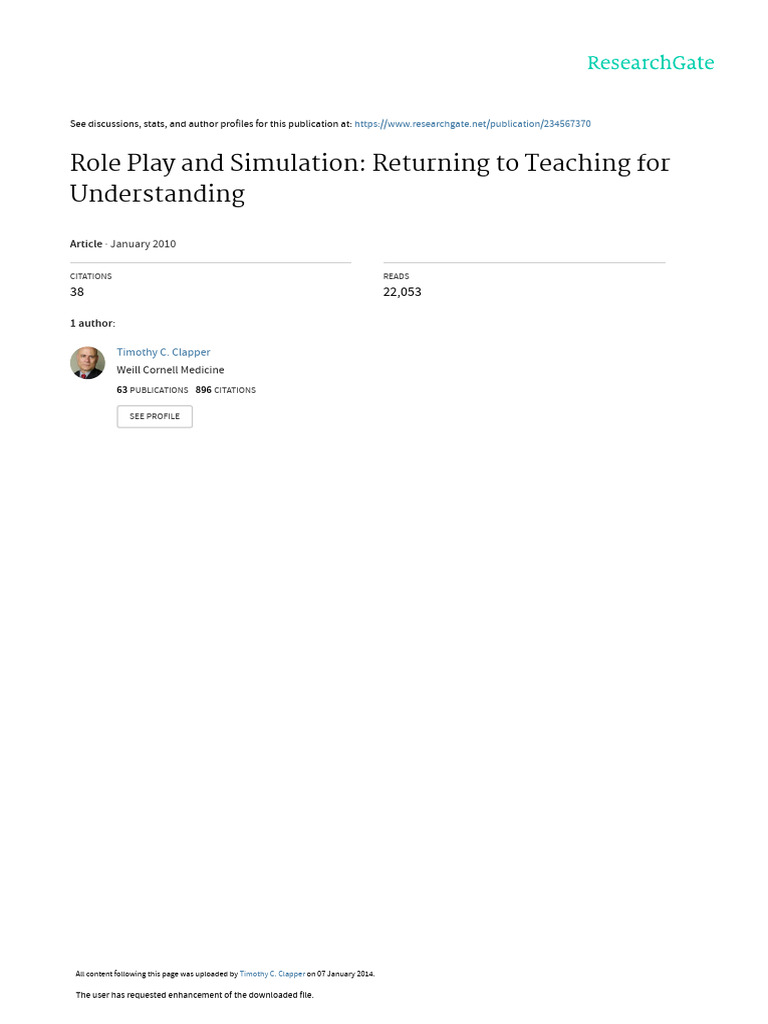 Clapper RoleplayandSimulation | PDF | Learning | Simulation