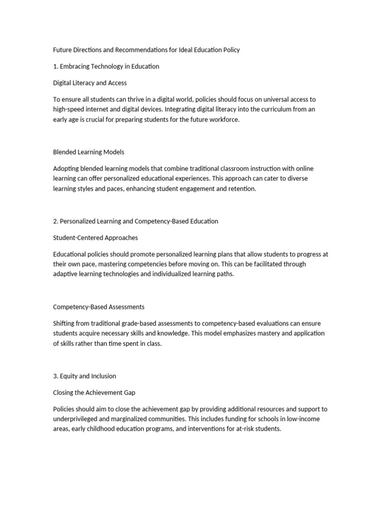 Future Education Policy Recommendations | PDF | Teachers | Vocational ...