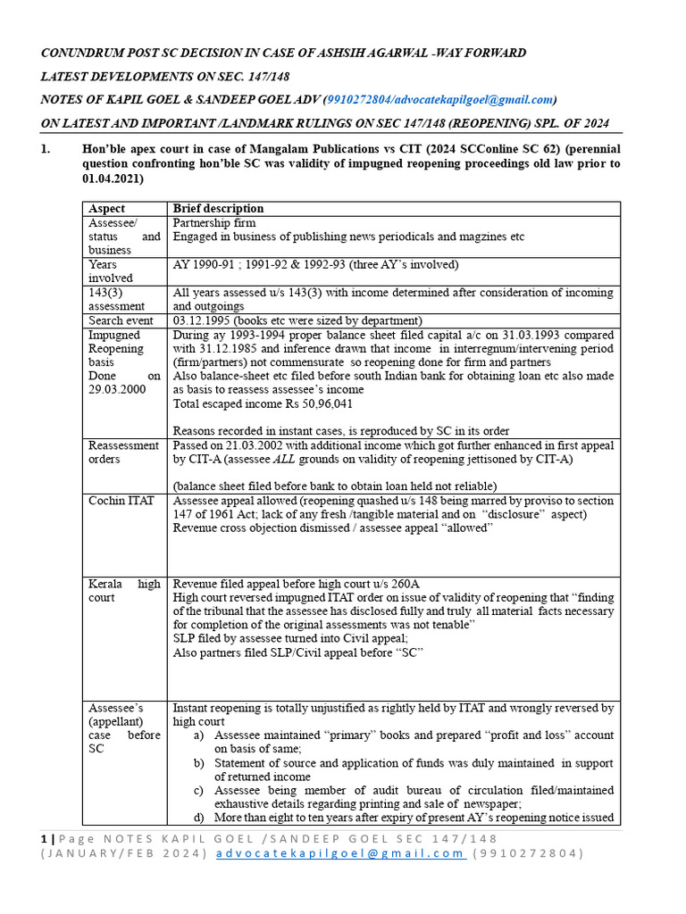 SC Ruling on Sec 147/148 Reopening Insights | PDF | Income Statement ...