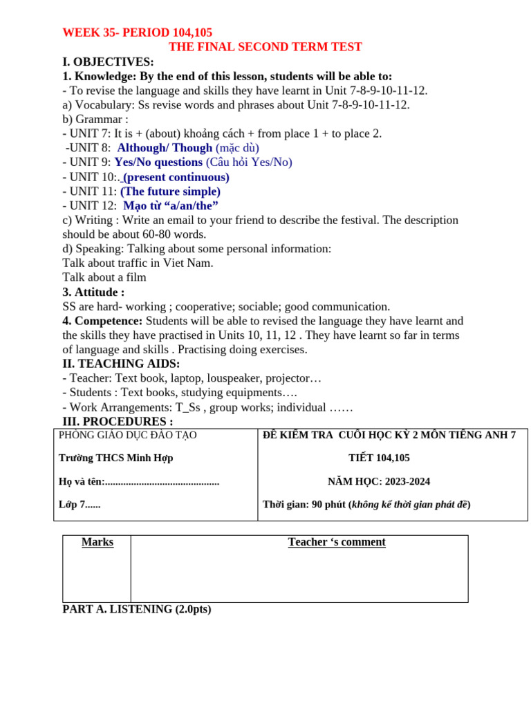 Final English Test for Grade 7 Students | PDF | Easter | Nuclear Power