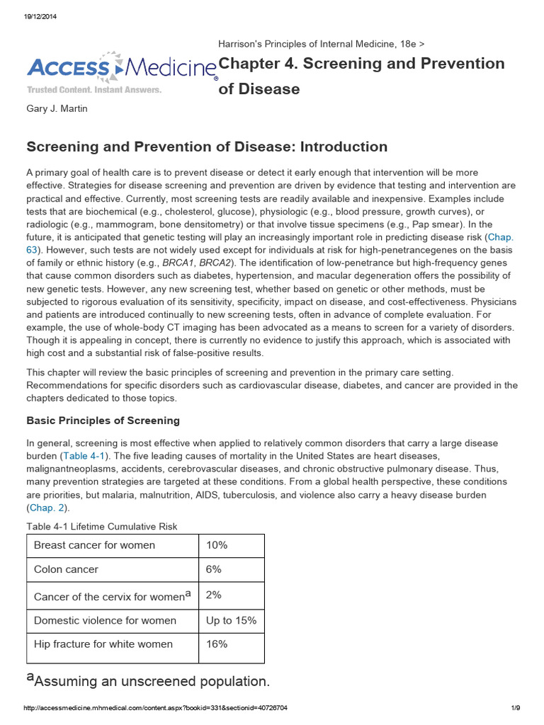 Disease Screening and Prevention Guide | PDF | Cancer | Screening ...
