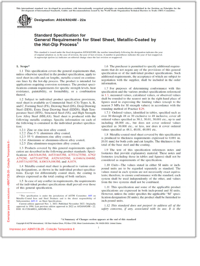 ASTM A924-A924M - 22a | PDF
