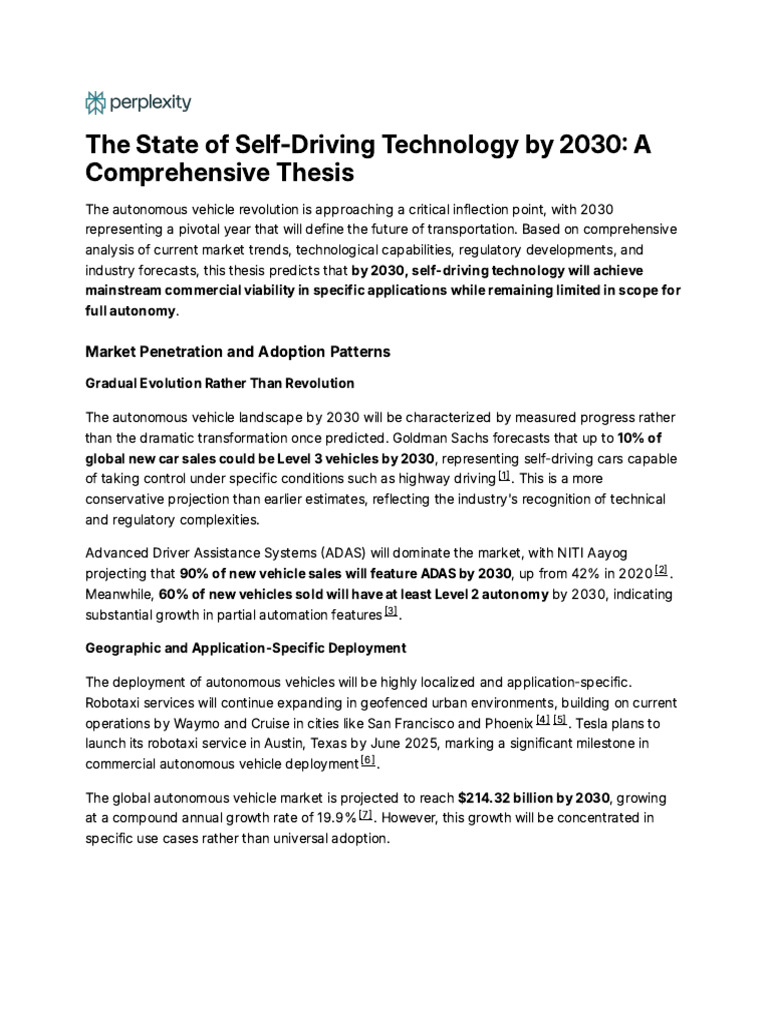 The State of Self-Driving Technology by 2030 - A Co | PDF | Artificial ...