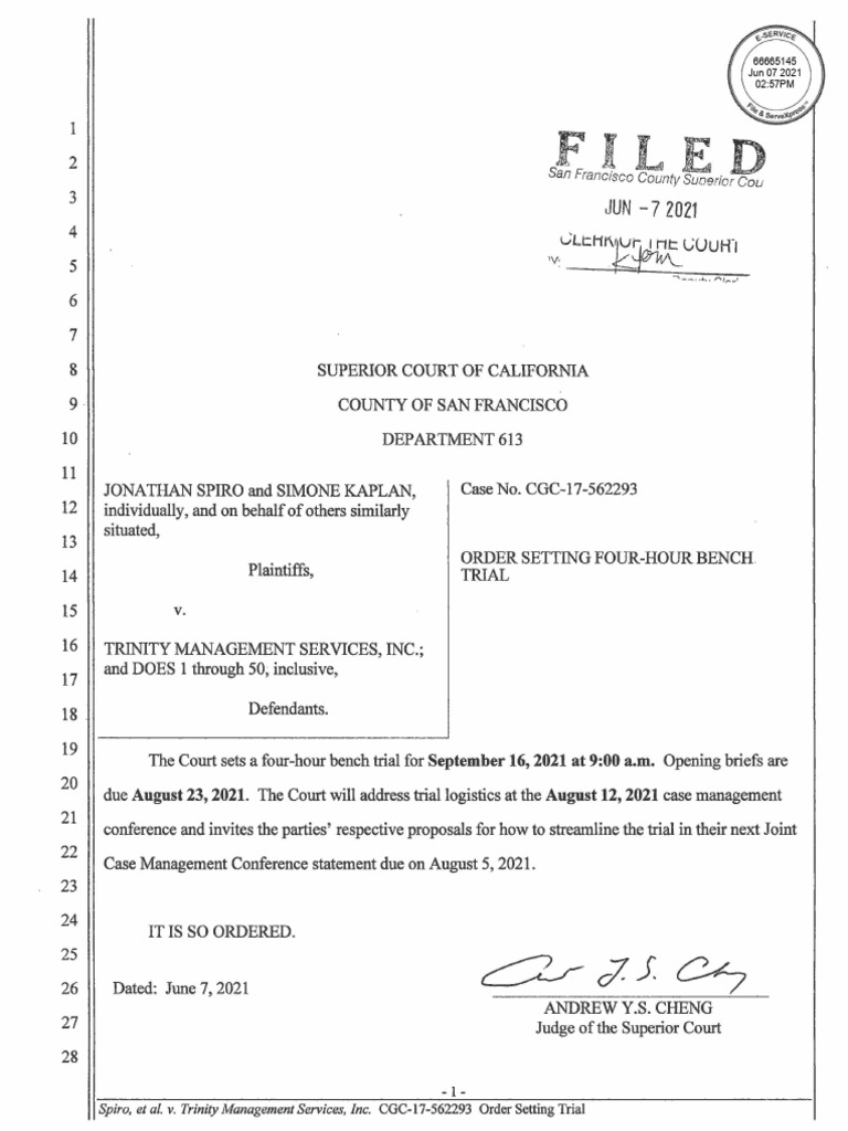 2021-06-07 - Order Setting Bench Trial | PDF | Public Law | Justice