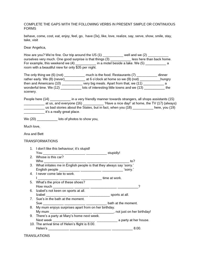 B2 Present Tenses Exercises PDF | PDF