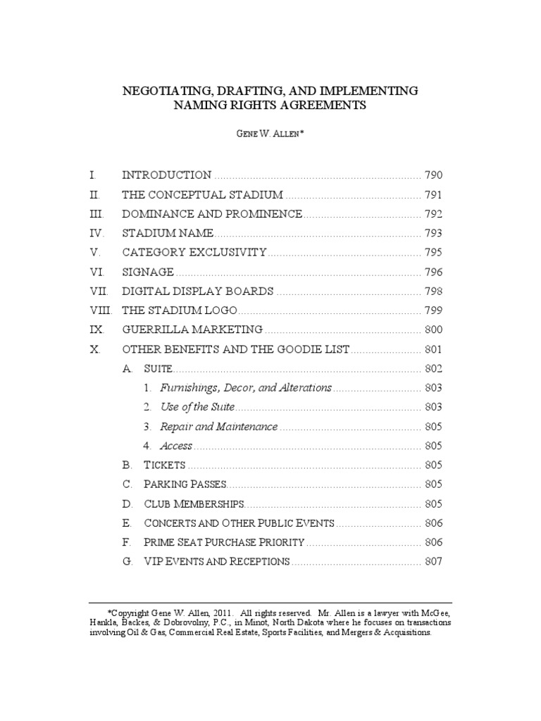Negotiating, Drafting, and Implementing Naming Rights Agreements | PDF ...