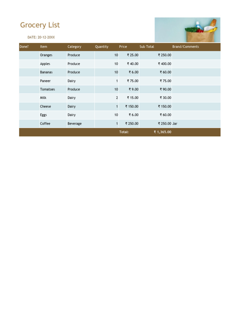 Grocery List | PDF