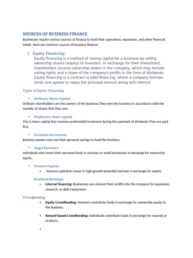 Sources of Business Finance Explained | PDF | Dividend | Equity (Finance)
