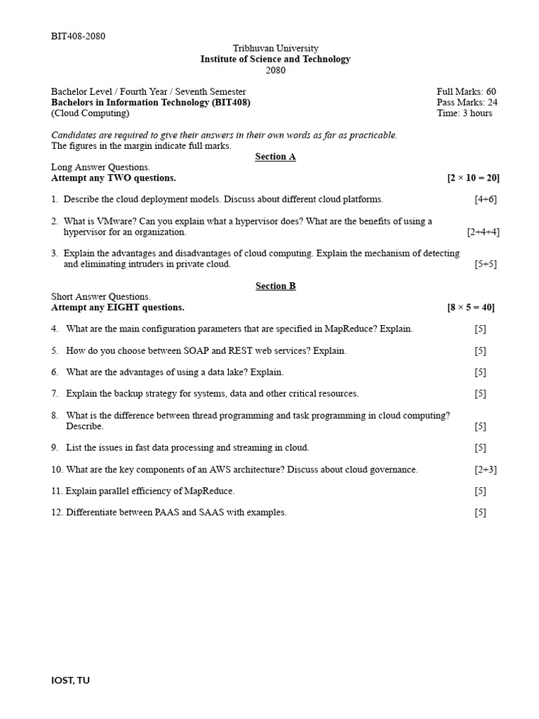 BIT 408 - Cloud Computing | PDF | Cloud Computing | Information Technology