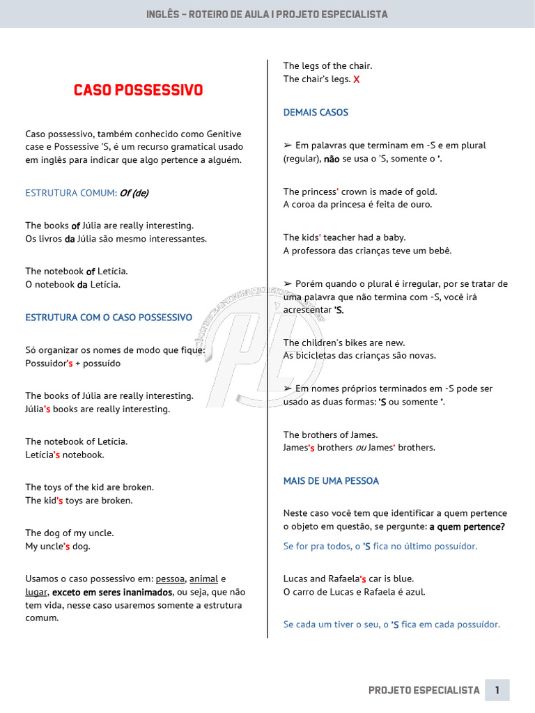 Estrutura do Caso Possessivo em Inglês | PDF