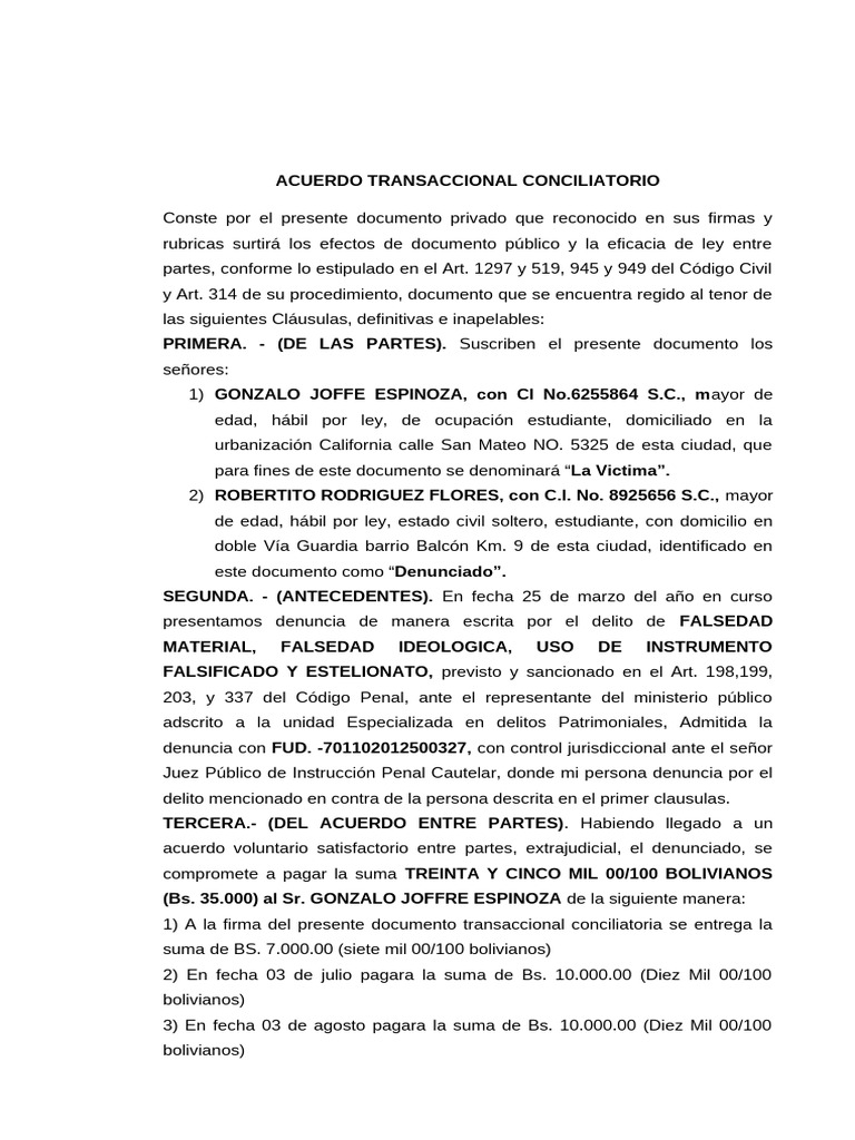 Acuerdo Transaccional Conciliatorio 2025 | PDF | Justicia | Crimen y ...
