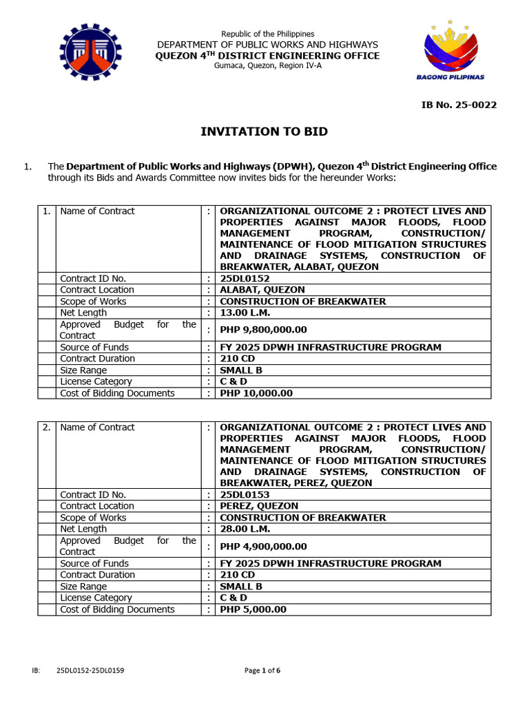 Invitation to Bid for Flood Mitigation Projects | PDF | Flood