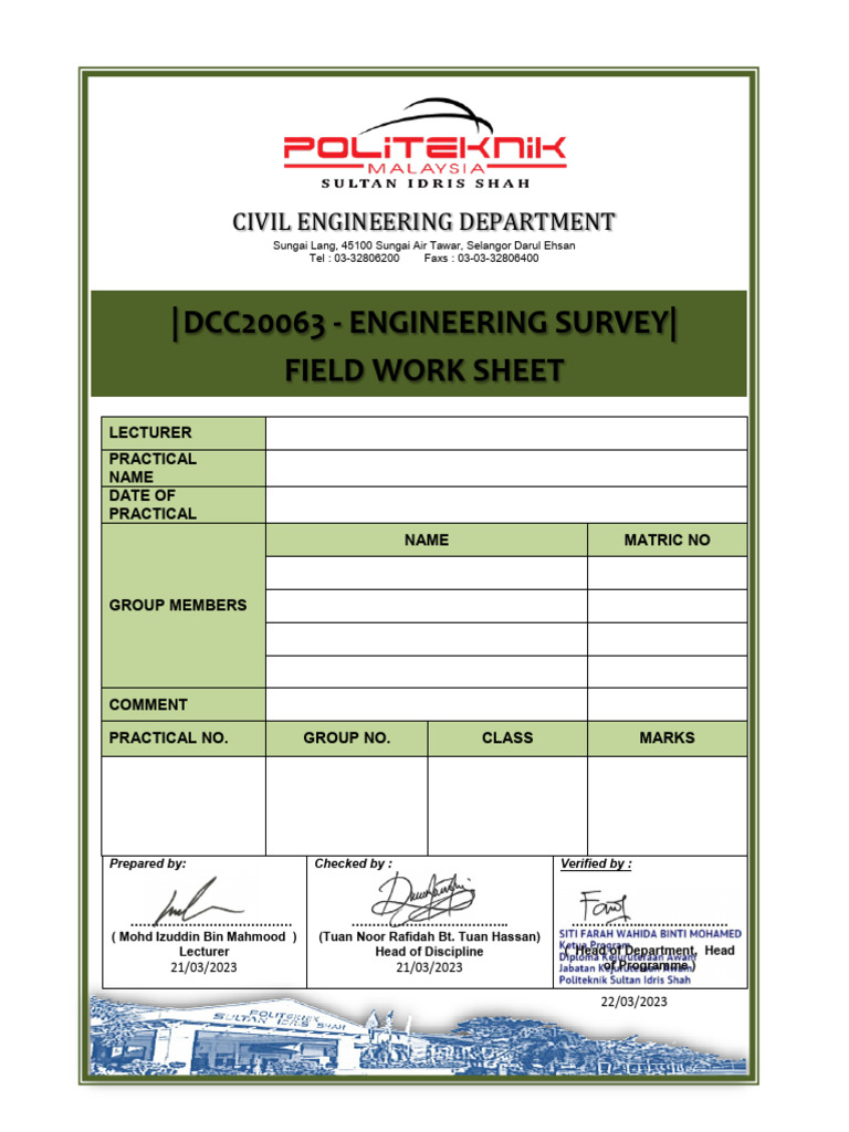 Field Worksheet3 Dcc20063 and Individual Report 3 Setting Out | PDF ...