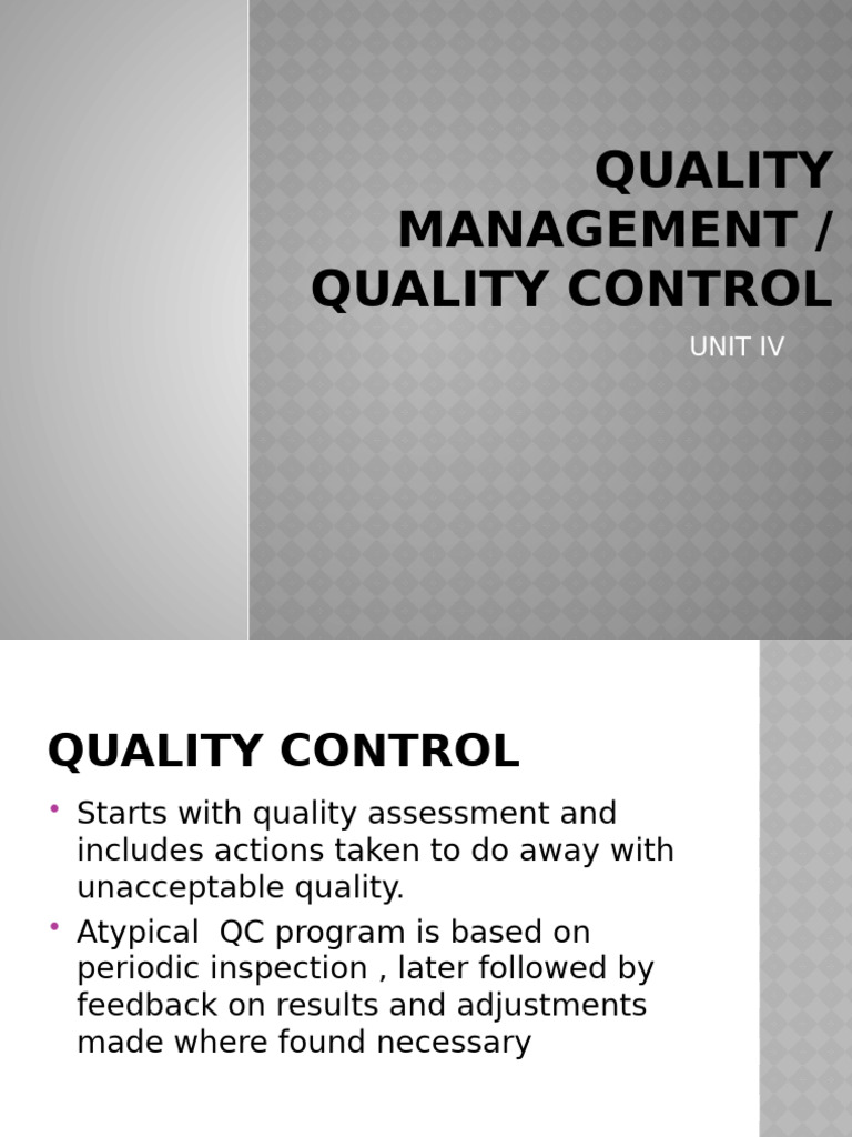 Quality Control Methods and Techniques | PDF