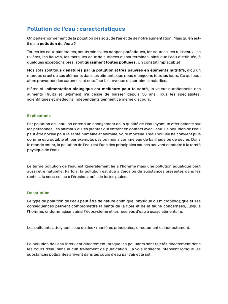 Pollution de l'eau : causes et conséquences | PDF | la pollution ...