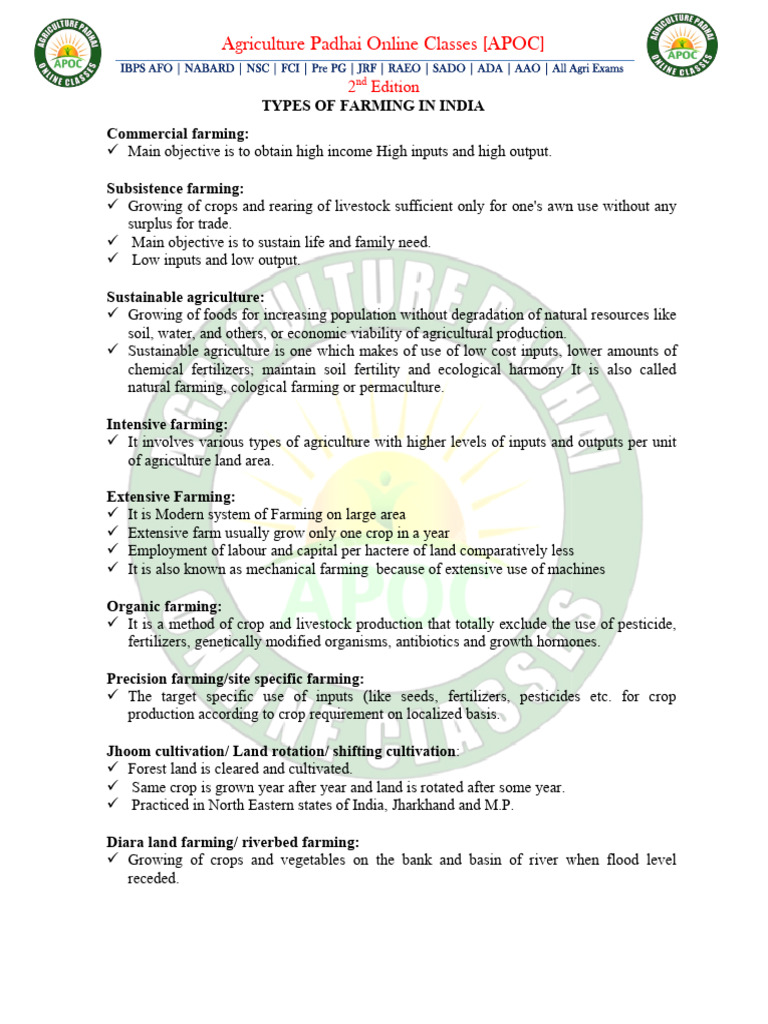 Types of Farming in India | PDF