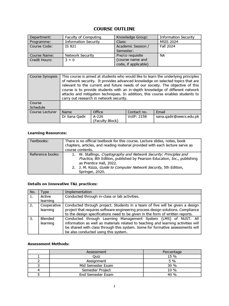 Network Security Course Outline 2024 | PDF | Security | Computer Security
