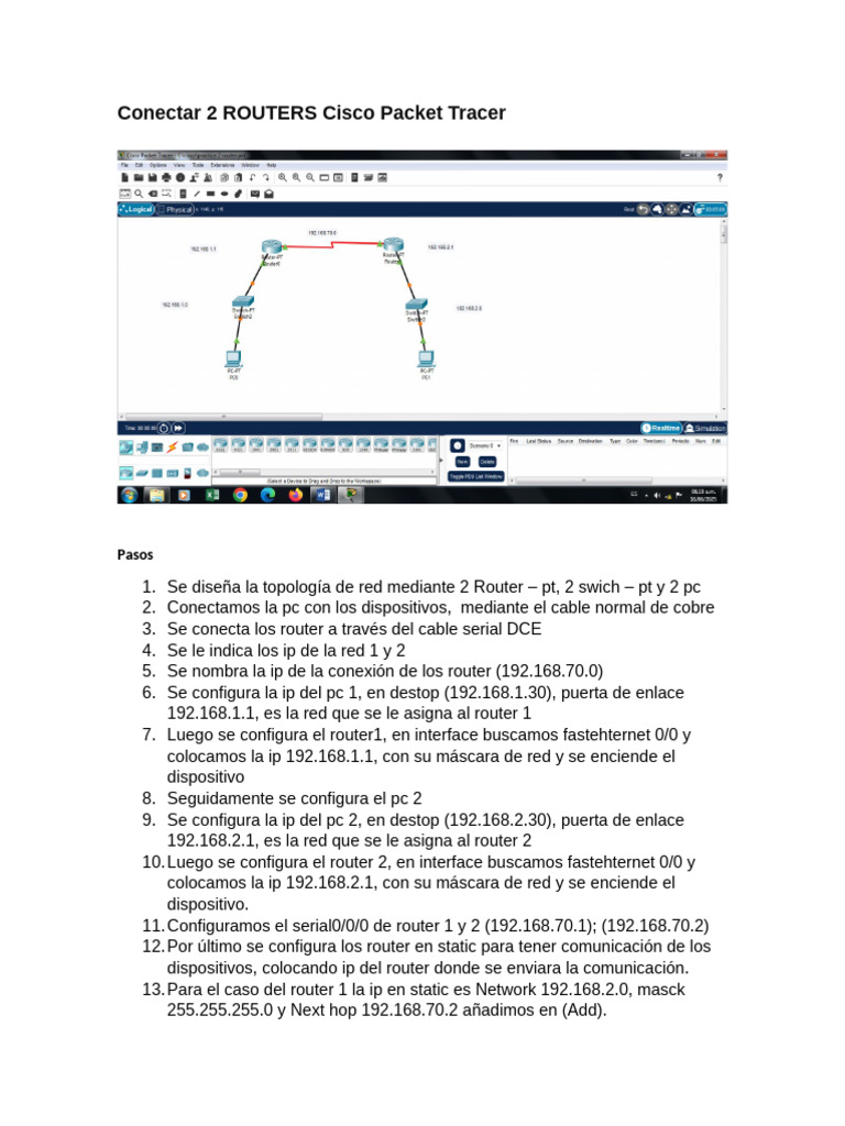 Conexión de 2 Routers en Packet Tracer | PDF | Enrutador (Computación ...